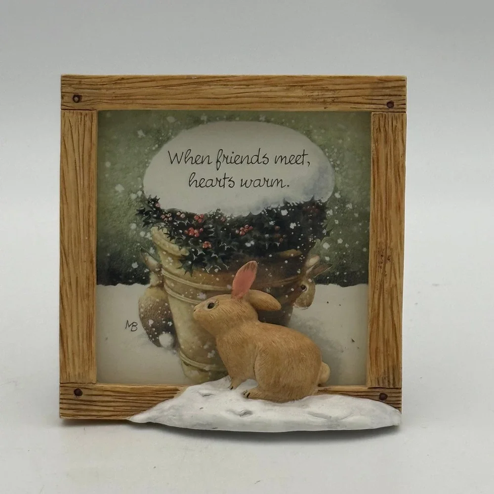 Marjolein Bastin Nature Sketchbook 3D Bunny Winter Resin Frame 4x4 Friends Quote